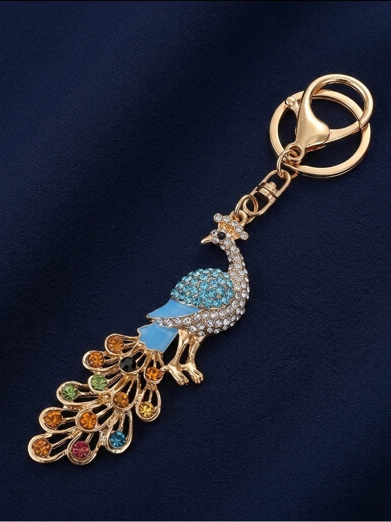 Nwt Rhinestone Peacock Purse Charm & Keychain | Gold Tone